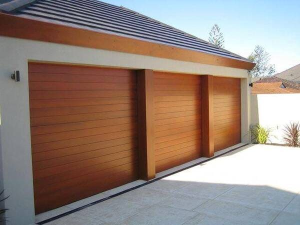 Faux wood steel garage door