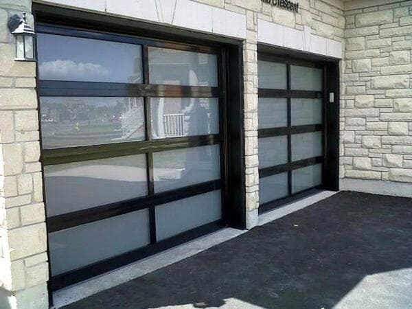 Modern glass and aluminum garage door